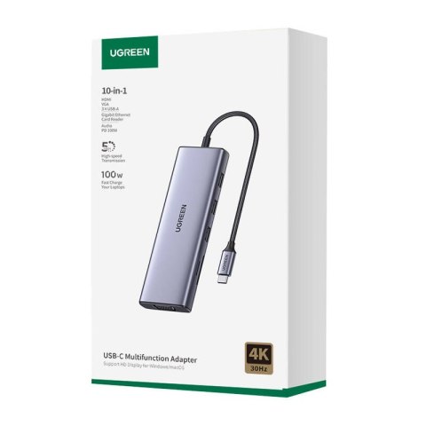 Adapter 10w1 UGREEN Revodok CM498 Hub USB do 3x USB-A 3.0, HDMI, VGA, RJ45, SD/TF, AUX3.5mm, PD Converter Adapter 10w1 UGREEN Revodok CM498 Hub USB do 3x USB-A 3.0, HDMI, VGA, RJ45, SD/TF, AUX3.5mm, PD Converter