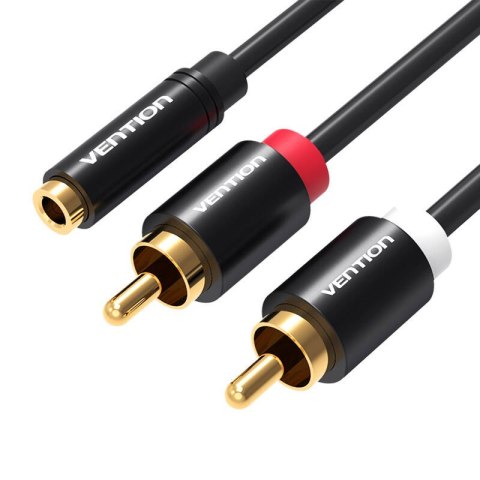 Kabel audio 3,5mm żeński na 2x RCA męski Vention VAB-R01-B100 1m czarny Kabel audio 3,5mm żeński na 2x RCA męski Vention VAB-R01-B100 1m czarny