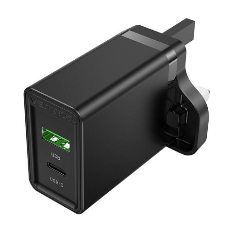 Ładowarka sieciowa USB-A, USB-C Vention FBBB0-UK 18W/20W UK czarna Ładowarka sieciowa USB-A, USB-C Vention FBBB0-UK 18W/20W UK czarna