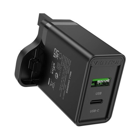 Ładowarka sieciowa USB-A, USB-C Vention FBBB0-UK 18W/20W UK czarna Ładowarka sieciowa USB-A, USB-C Vention FBBB0-UK 18W/20W UK czarna