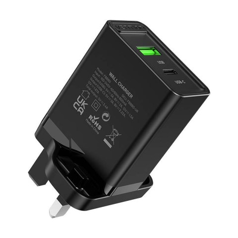 Ładowarka sieciowa USB-A, USB-C Vention FBBB0-UK 18W/20W UK czarna Ładowarka sieciowa USB-A, USB-C Vention FBBB0-UK 18W/20W UK czarna