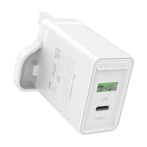 Ładowarka sieciowa USB-A, USB-C Vention FBBW0-UK 18W/20W UK biała Ładowarka sieciowa USB-A, USB-C Vention FBBW0-UK 18W/20W UK biała