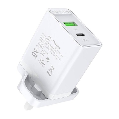Ładowarka sieciowa USB-A, USB-C Vention FBBW0-UK 18W/20W UK biała Ładowarka sieciowa USB-A, USB-C Vention FBBW0-UK 18W/20W UK biała