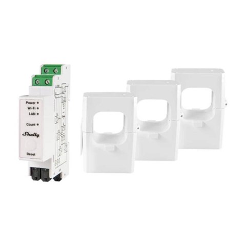 2-kierunkowy miernik zużycia energii elektrycznej Shelly PRO 3EM 400A WIFI 2-kierunkowy miernik zużycia energii elektrycznej Shelly PRO 3EM 400A WIFI