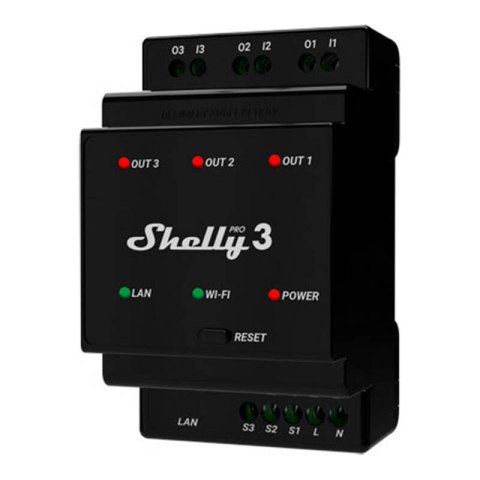 3-kanałowy przekaźnik na szynę DIN Shelly Pro 3 WIFI 3-kanałowy przekaźnik na szynę DIN Shelly Pro 3 WIFI