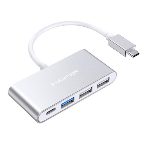 Hub 4w1 Lention USB-C do USB 3.0 + 2x USB 2.0 + USB-C (srebrny) Hub 4w1 Lention USB-C do USB 3.0 + 2x USB 2.0 + USB-C (srebrny)