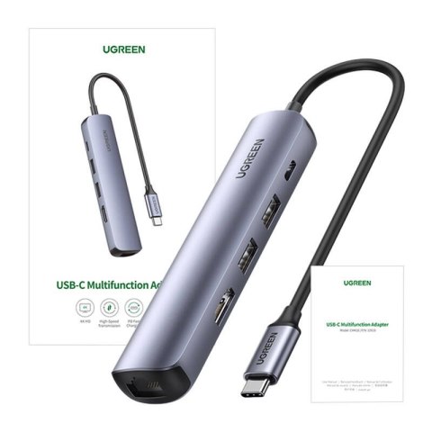 Hub / Adapter Ugreen Revodok CM418 USB-C do 2x USB, HDMI 4K 30 Hz, RJ45 1Gbps, PD 100W (szary) Hub / Adapter Ugreen Revodok CM418 USB-C do 2x USB, HDMI 4K 30 Hz, RJ45 1Gbps, PD 100W (szary)