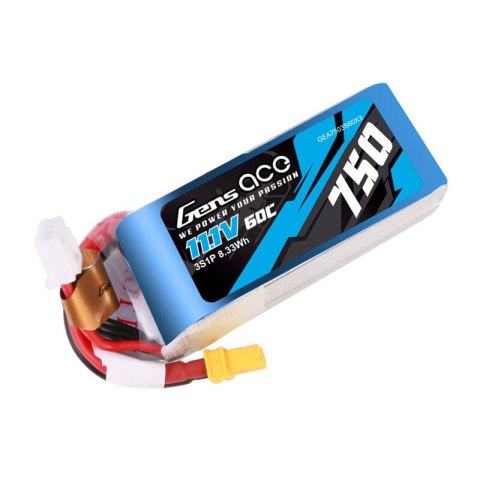 Akumulator Gens Ace 750mAH 11.1V 60C 3S1P Lipo z konektorem XT30 Akumulator Gens Ace 750mAH 11.1V 60C 3S1P Lipo z konektorem XT30