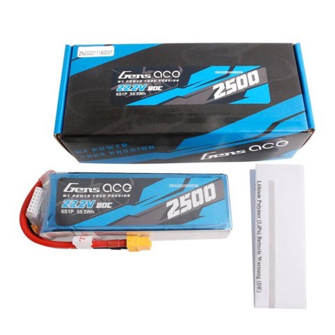 Akumulator Gens ace 2500mAh 22.2V 80C 6S1P Lipo z konektorem XT60 plug Akumulator Gens ace 2500mAh 22.2V 80C 6S1P Lipo z konektorem XT60 plug