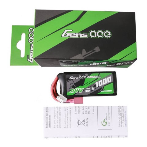 Akumulator Gens ace 35C 1000mAh 2S1P 7.4V Airsoft Gun Lipo z konektorem T Plug Akumulator Gens ace 35C 1000mAh 2S1P 7.4V Airsoft Gun Lipo z konektorem T Plug