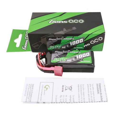 Akumulator Gens ace 35C 1000mAh 3S1P 11.1V Airsoft Gun Lipo z konektorem T Plug Akumulator Gens ace 35C 1000mAh 3S1P 11.1V Airsoft Gun Lipo z konektorem T Plug