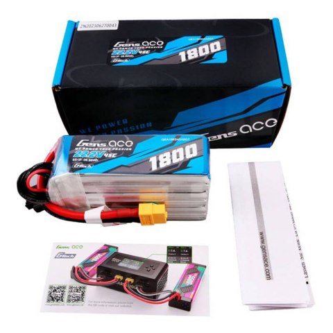 Akumulator Gens ace G-Tech 1800mAh 22.2V 45C 6S1P Lipo z konektorem XT60 Plug Akumulator Gens ace G-Tech 1800mAh 22.2V 45C 6S1P Lipo z konektorem XT60 Plug