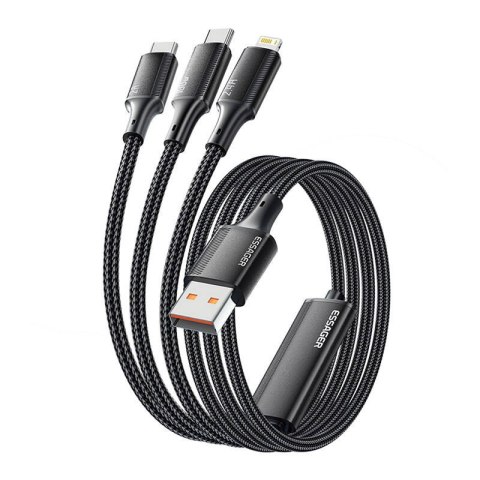 Kabel USB-A 3w1, Essager, EXCMTL-JJ01-P, USB-C/Lightning/Micro, 100W, 1.2m (czarny) Kabel USB-A 3w1, Essager, EXCMTL-JJ01-P, USB-C/Lightning/Micro, 100W, 1.2m (czarny)