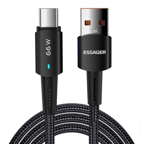 Kabel USB do USB-C, Essager, EXCT-CGA01, 66 W, 2m (czarny) Kabel USB do USB-C, Essager, EXCT-CGA01, 66 W, 2m (czarny)
