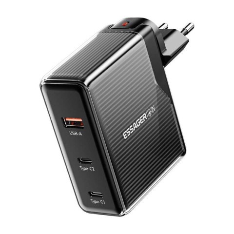 Ładowarka sieciowa, Essager, ECT2CA-ZXB01-Z, GaN, USB-A, USB-C 100W (czarna) Ładowarka sieciowa, Essager, ECT2CA-ZXB01-Z, GaN, USB-A, USB-C 100W (czarna)
