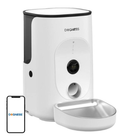 Inteligentny dozownik karmy z kamerą Dogness F15 WiFi 4L z miską ze stali nierdzewnej (biały) Inteligentny dozownik karmy z kamerą Dogness F15 WiFi 4L z miską ze stali nierdzewnej (biały)