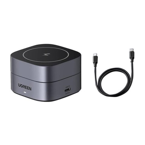Ładowarka indukcyjna Qi 2w1 Ugreen W256 do iPhone, AirPods, 20W (czarna) + kabel USB-C do USB-C 1m Ładowarka indukcyjna Qi 2w1 Ugreen W256 do iPhone, AirPods, 20W (czarna) + kabel USB-C do USB-C 1m