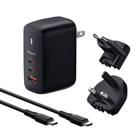 Ładowarka sieciowa Mcdodo CH-8442 UK/US/EU, 2x USB-C + USB-A, kabel USB-C 2m, 65W (czarna) Ładowarka sieciowa Mcdodo CH-8442 UK/US/EU, 2x USB-C + USB-A, kabel USB-C 2m, 65W (czarna)