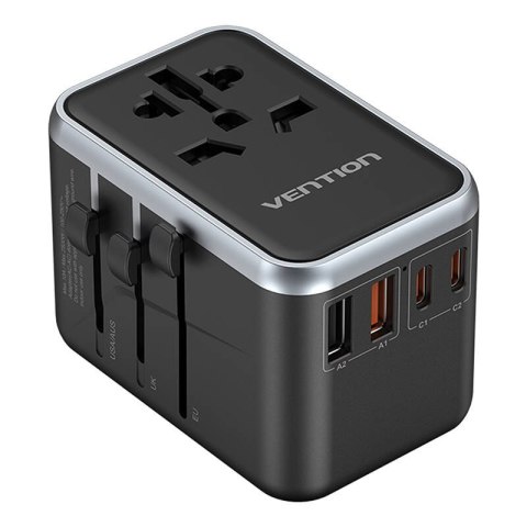 Adapter podróżny uniwersalny 65W Vention FJFB0 GaN 2xUSB-C 2xUSB-A (czarny) Adapter podróżny uniwersalny 65W Vention FJFB0 GaN 2xUSB-C 2xUSB-A (czarny)