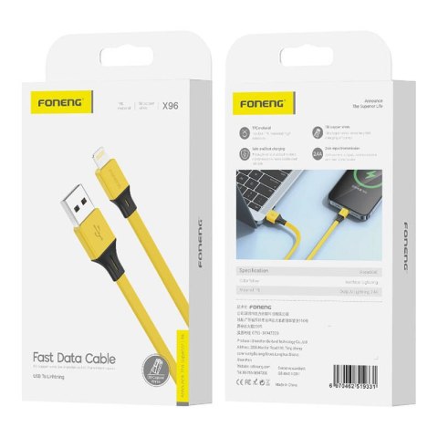 Kabel USB-A do Lightning Foneng X96 2,4A, 1m (żółty) Kabel USB-A do Lightning Foneng X96 2,4A, 1m (żółty)