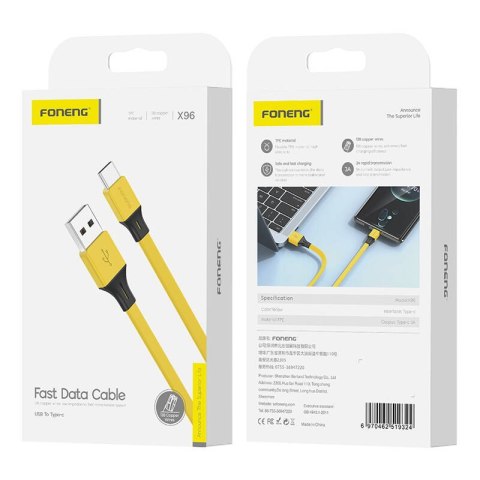 Kabel USB-A do USB-C Foneng X96 2,4A, 1m (żółty) Kabel USB-A do USB-C Foneng X96 2,4A, 1m (żółty)
