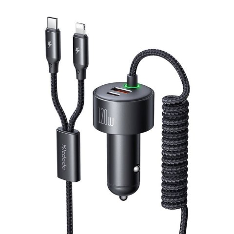 Ładowarka samochodowa Mcdodo CC-0370, USB-C, Lightning, 120W, chowane kable Ładowarka samochodowa Mcdodo CC-0370, USB-C, Lightning, 120W, chowane kable
