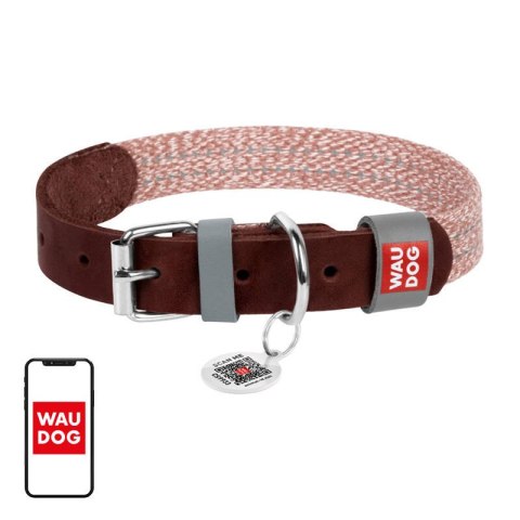 Obroża dla psa z naturalnej skóry i materiału recyklingowego z kodem QR Waudog rozmiar L, szer. 25 mm, brązowa Obroża dla psa z naturalnej skóry i materiału recyklingowego z kodem QR Waudog rozmiar L, szer. 25 mm, brązowa