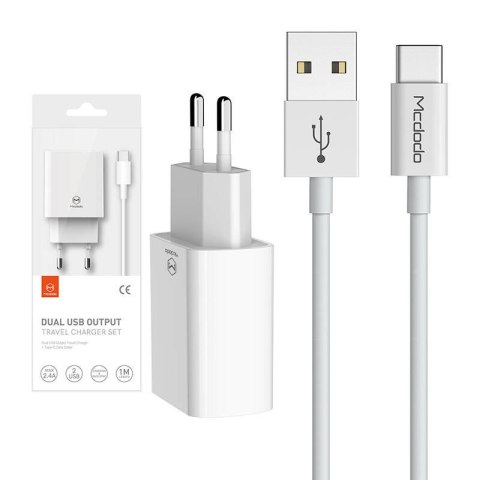 Podwójna ładowarka Mcdodo USB CH-6721 (EU) Typ-C 1m Travel set (biały) Podwójna ładowarka Mcdodo USB CH-6721 (EU) Typ-C 1m Travel set (biały)
