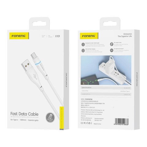 Kabel USB-A do USB-C Foneng X101 3A, 1,2m (biały) Kabel USB-A do USB-C Foneng X101 3A, 1,2m (biały)