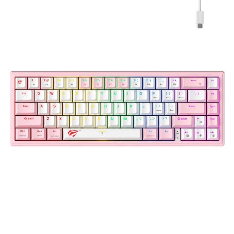 Klawiatura mechaniczna gamingowa Havit KB874L RGB (różowo-biała) Klawiatura mechaniczna gamingowa Havit KB874L RGB (różowo-biała)