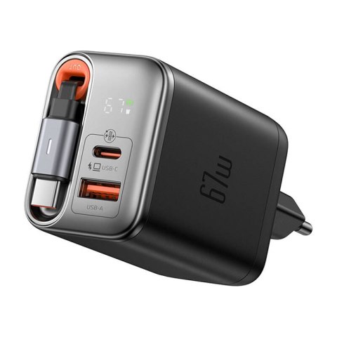 Ładowarka 2w1 USB-C+A McDodo CH-4100 67W GaN, kabel USB-C 65cm, czarna
