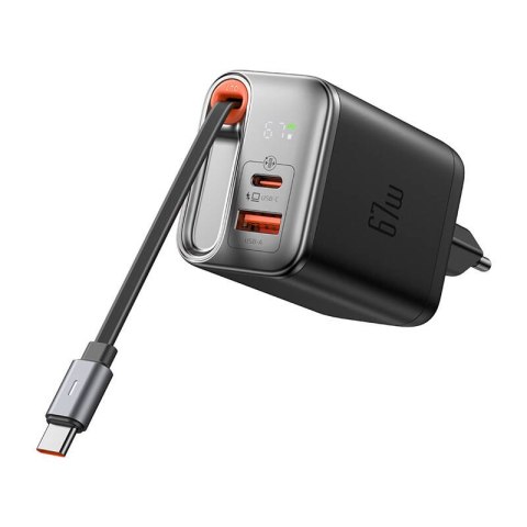 Ładowarka 2w1 USB-C+A McDodo CH-4100 67W GaN, kabel USB-C 65cm, czarna