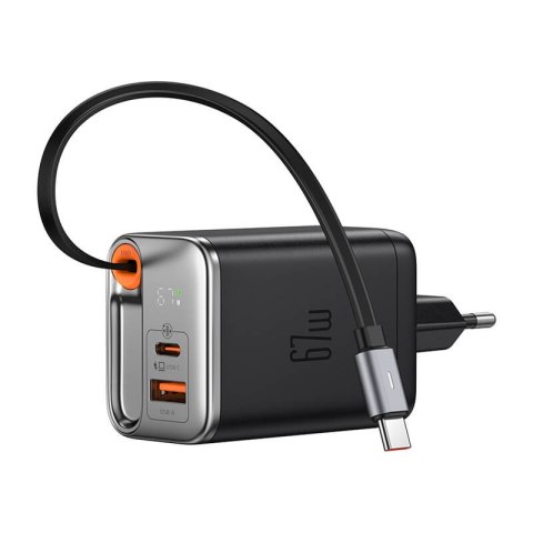 Ładowarka 2w1 USB-C+A McDodo CH-4100 67W GaN, kabel USB-C 65cm, czarna