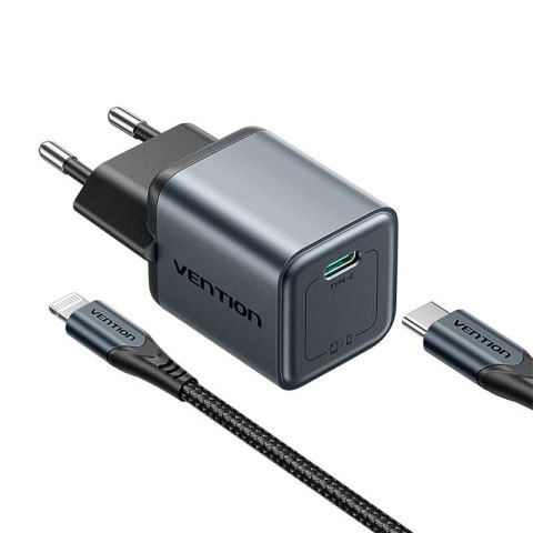 Ładowarka GaN Vention USB-C 20W + Kabel USB-C-L 1m (Szara) Ładowarka GaN Vention USB-C 20W + Kabel USB-C-L 1m (Szara)