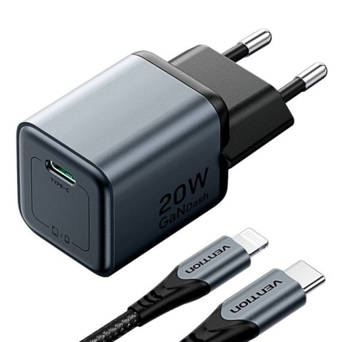 Ładowarka GaN Vention USB-C 20W + Kabel USB-C-L 1m (Szara) Ładowarka GaN Vention USB-C 20W + Kabel USB-C-L 1m (Szara)