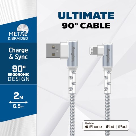 Energizer Ultimate - Kabel gamingowy USB-A do Lightning 90° certyfikat MFi 2m (Biały) Energizer Ultimate - Kabel gamingowy USB-A do Lightning 90° certyfikat MFi 2m (Biały)
