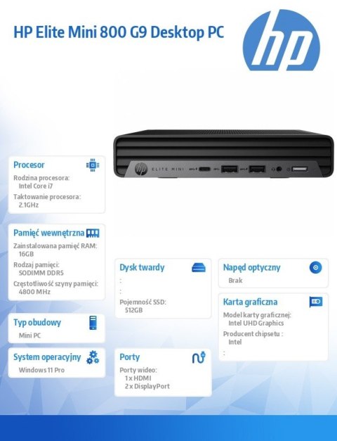 Komputer Elite Mini 800 G9 i7-13700/512GB/16GB/W11P 5M9T3EA Komputer Elite Mini 800 G9 i7-13700/512GB/16GB/W11P 5M9T3EA