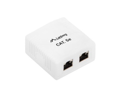 Gniazdo natynkowe 2x RJ45 Kat.5E białe ekranowane Gniazdo natynkowe 2x RJ45 Kat.5E białe ekranowane