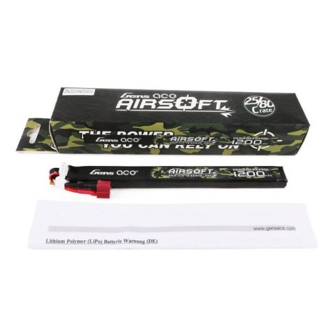 Akumulator Gens Ace 25C 1200mAh 3S1P 11.1V Airsoft Gun Lipo z konektorem T Plug Long size Akumulator Gens Ace 25C 1200mAh 3S1P 11.1V Airsoft Gun Lipo z konektorem T Plug Long size