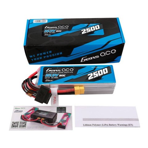 Akumulator Gens ace G-Tech 2500mAh 22.2V 80C 6S1P Lipo z konektorem XT60 plug Akumulator Gens ace G-Tech 2500mAh 22.2V 80C 6S1P Lipo z konektorem XT60 plug