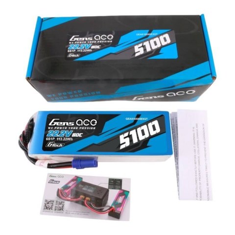 Akumulator Gens ace G-Tech 5100mAh 80C 22.2V 6S1P Lipo z konektorem EC5 plug Akumulator Gens ace G-Tech 5100mAh 80C 22.2V 6S1P Lipo z konektorem EC5 plug