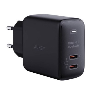 Ładowarka sieciowa Aukey PA-B4T, 2xUSB-C, 45W (czarna)