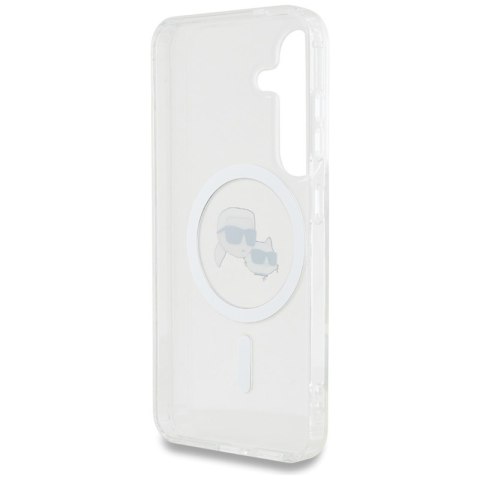 Karl Lagerfeld Button Karl & Choupette Heads Printed Logo MagSafe - Etui Samsung Galaxy S25+ (biały)