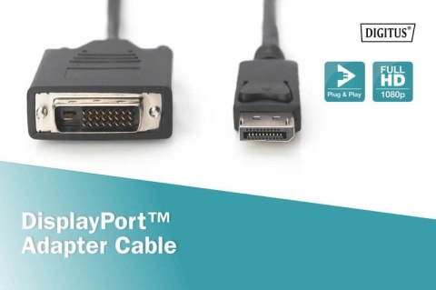 Kabel adapter Displayport z zatrzaskiem 1080p 60Hz FHD Typ DP/DVI-D (24+1) M/M czarny 2m Kabel adapter Displayport z zatrzaskiem 1080p 60Hz FHD Typ DP/DVI-D (24+1) M/M czarny 2m