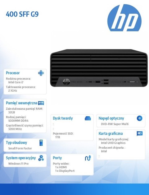 Komputer 400 SFF G9 i7-12700 1TB/32GB/DVD/W11P 6A832EA Komputer 400 SFF G9 i7-12700 1TB/32GB/DVD/W11P 6A832EA