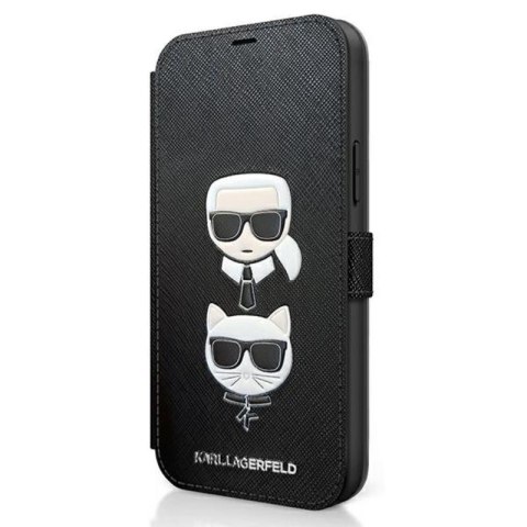 Karl Lagerfeld Booktype Saffiano Karl & Choupette Heads - Etui iPhone 12 mini (czarny) Karl Lagerfeld Booktype Saffiano Karl & Choupette Heads - Etui iPhone 12 mini (czarny)