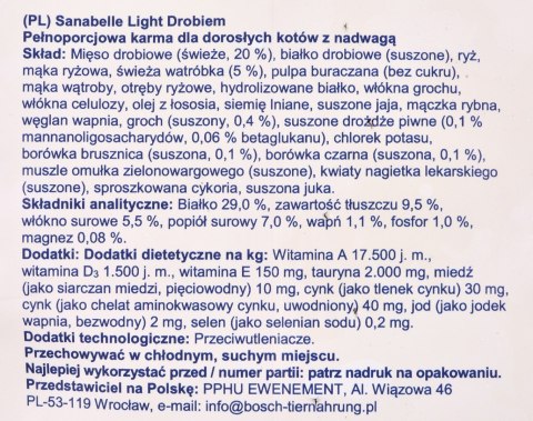 BOSCH Sanabelle Light Poultry - Sucha karma dla kota z nadwagą - 10kg BOSCH Sanabelle Light Poultry - Sucha karma dla kota z nadwagą - 10kg