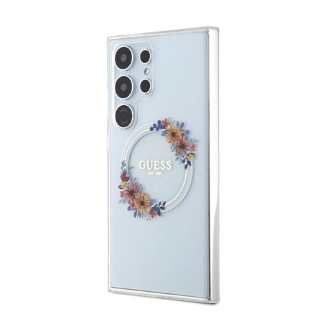 Guess IML Flowers Wreath MagSafe - Etui Samsung Galaxy S24 Ultra (przezroczysty)