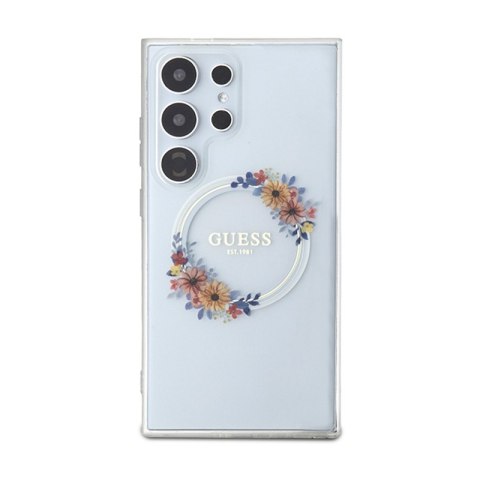 Guess IML Flowers Wreath MagSafe - Etui Samsung Galaxy S24 Ultra (przezroczysty)