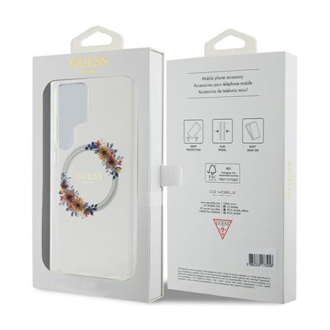 Guess IML Flowers Wreath MagSafe - Etui Samsung Galaxy S24 Ultra (przezroczysty)
